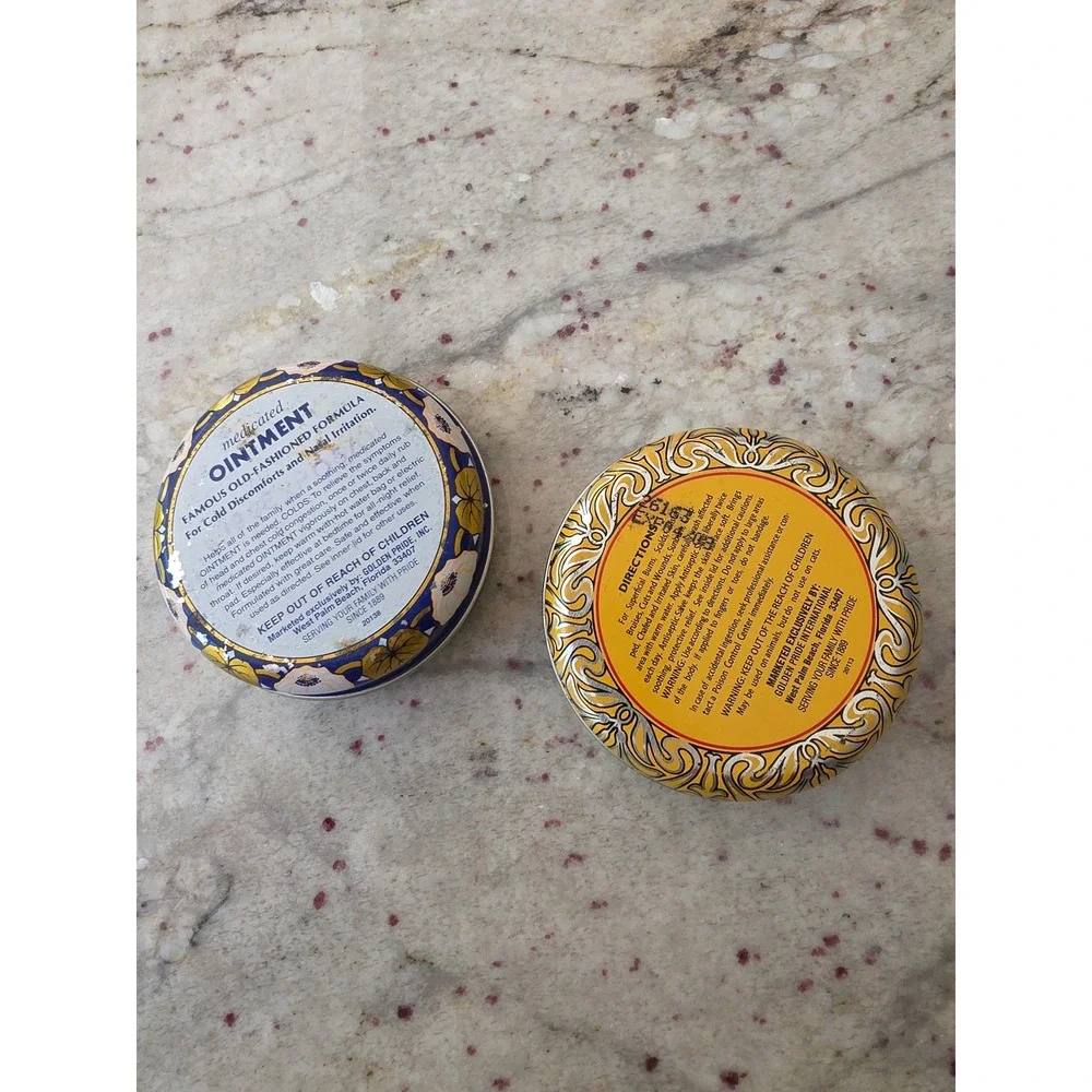Raleigh salve tins. 5oz 1-medicated ointment 1 antiseptic salve‎
